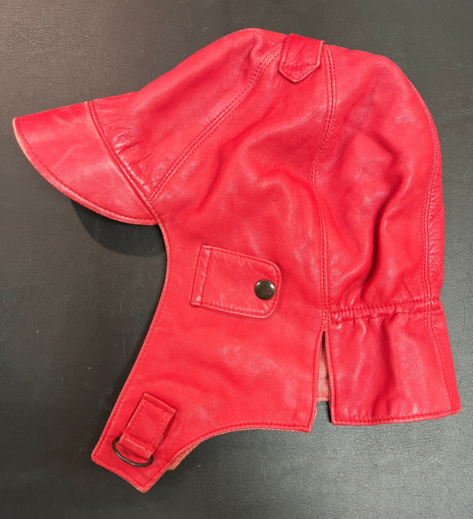 Cabriokappe Leder Rot Fliegerkappe Schirmkappe Vintage