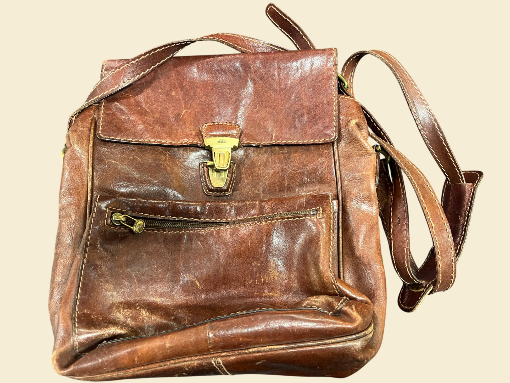 The Bridge Leder Umhängetasche Braun 28 x 30 cm Schultertasche Unisex