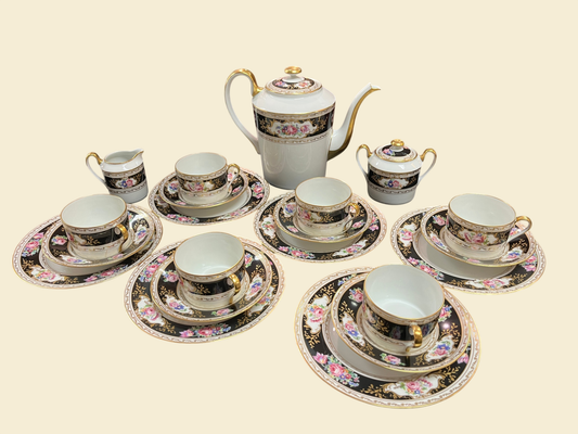 Royal Limoges Kaffeeservice Or en Relief Golddekor Blumen 21 Teile 1 Tasse geklebt