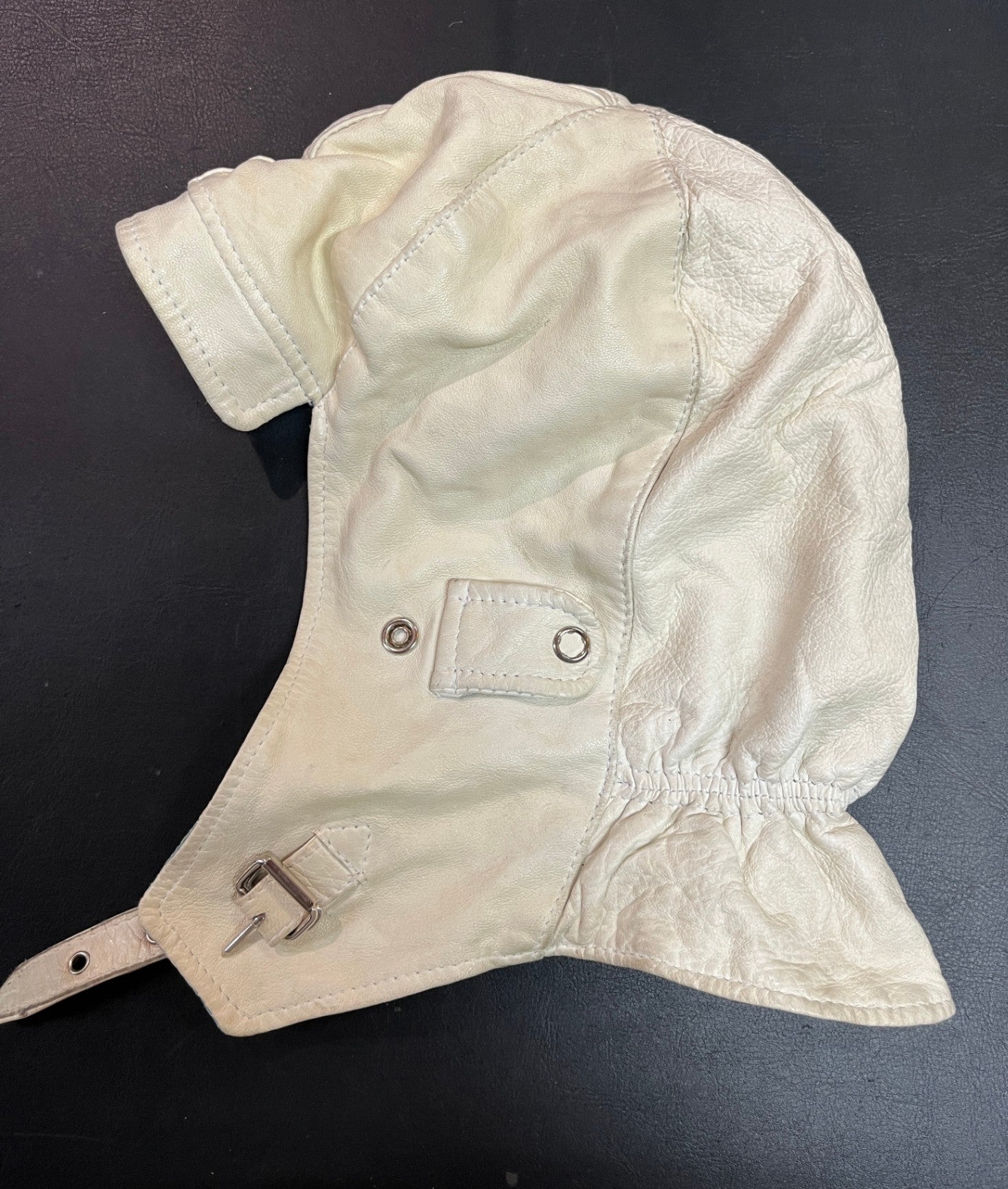 Cabriokappe Leder Weiß Fliegerkappe Schirmmütze Vintage