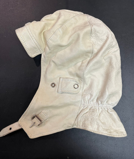 Cabriokappe Leder Weiß Fliegerkappe Schirmmütze Vintage