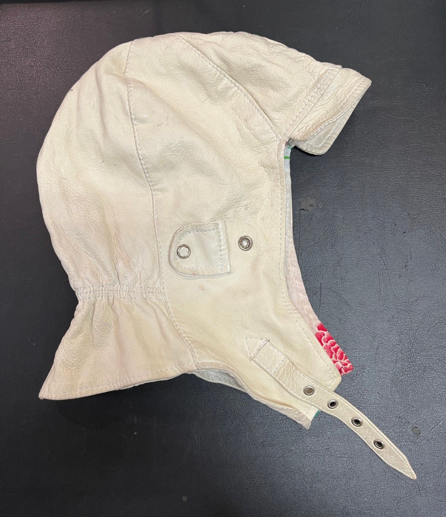 Cabriokappe Leder Weiß Fliegerkappe Schirmmütze Vintage