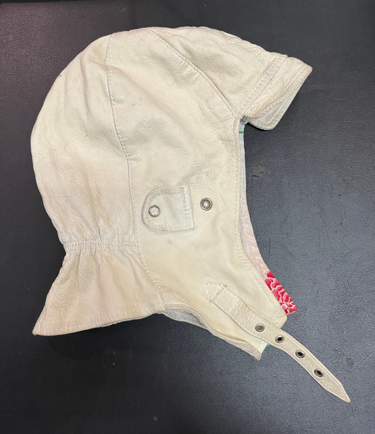 Cabriokappe Leder Weiß Fliegerkappe Schirmmütze Vintage