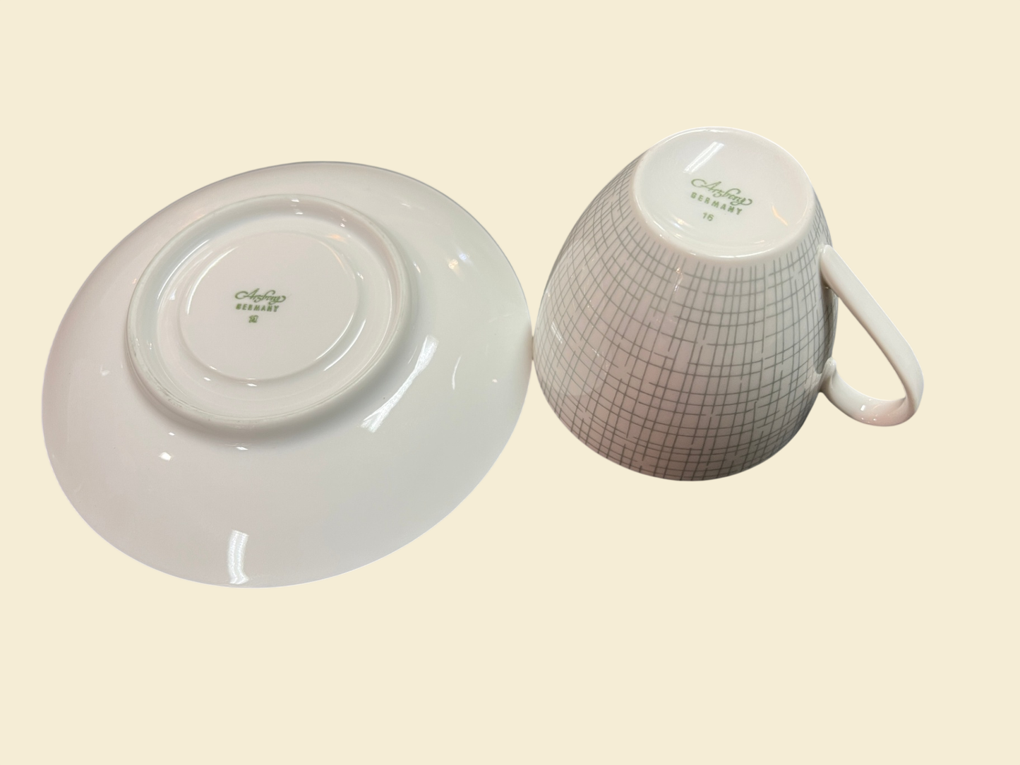 Arzberg Form 2025 Bastdekor Heinrich Löffelhardt Tasse Untertasse fleckig