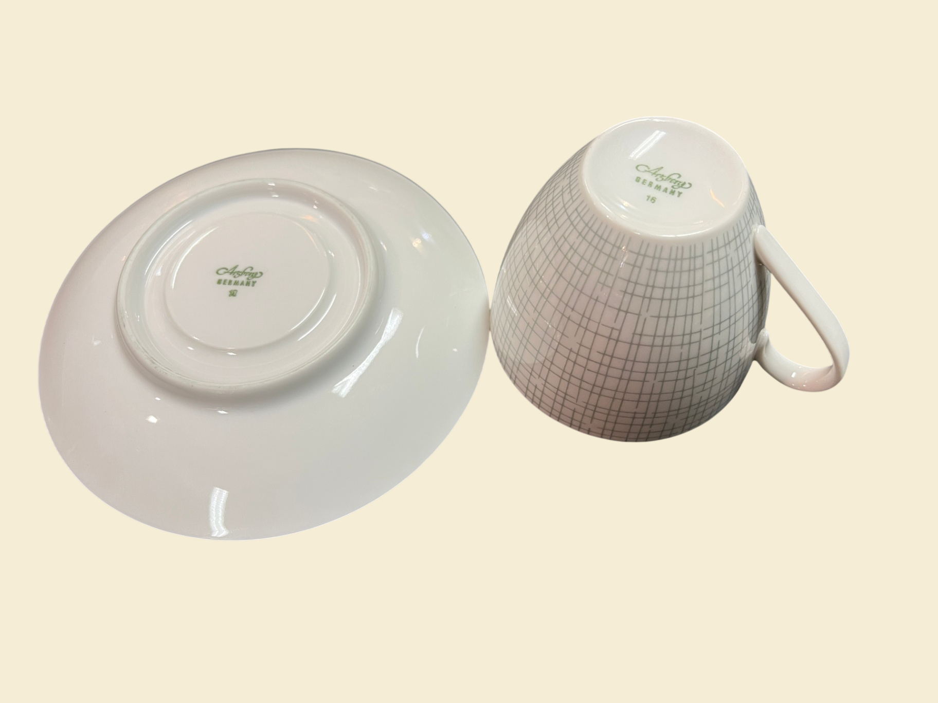 Arzberg Form 2025 Bastdekor Heinrich Löffelhardt Tasse Untertasse fleckig
