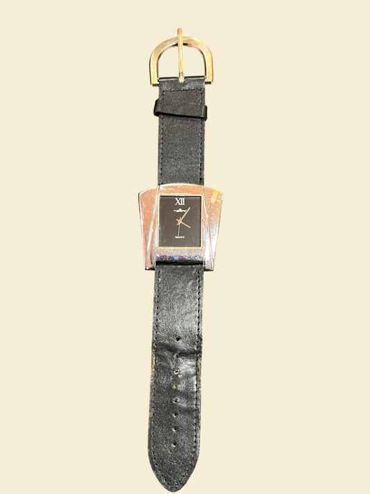 Tempic Quartz Armbanduhr Schwarz Lederarmband Rechteckiges Gehäuse