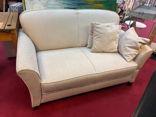 Antikes Sofa 2-Sitzer Ausklappbar Neu Bezogen Couch Beige Vintage