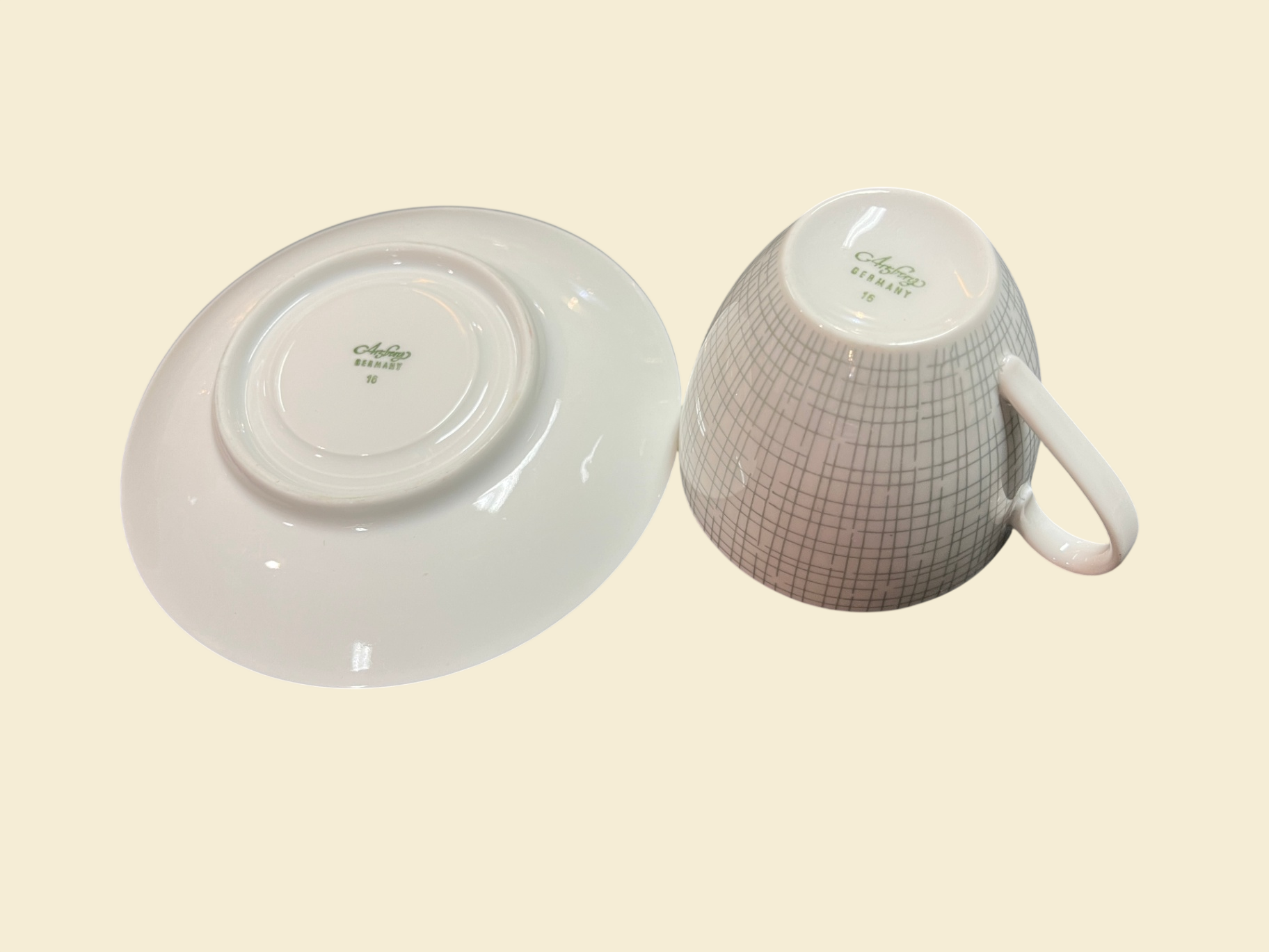 Arzberg Form 2025 Bastdekor Heinrich Löffelhardt Tasse Untertasse fleckig