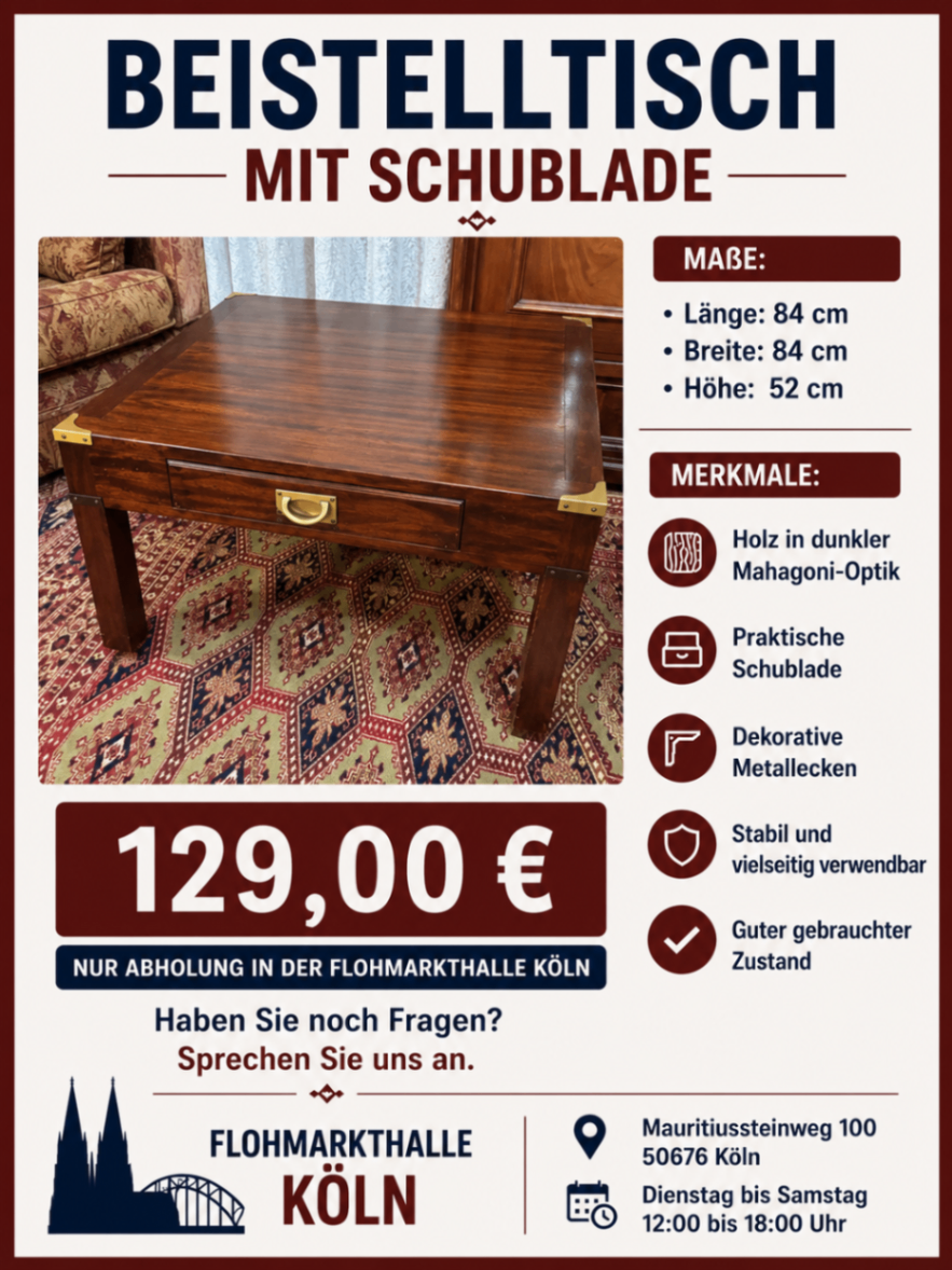 Maritimer Wohnzimmertisch mit Schublade Holz