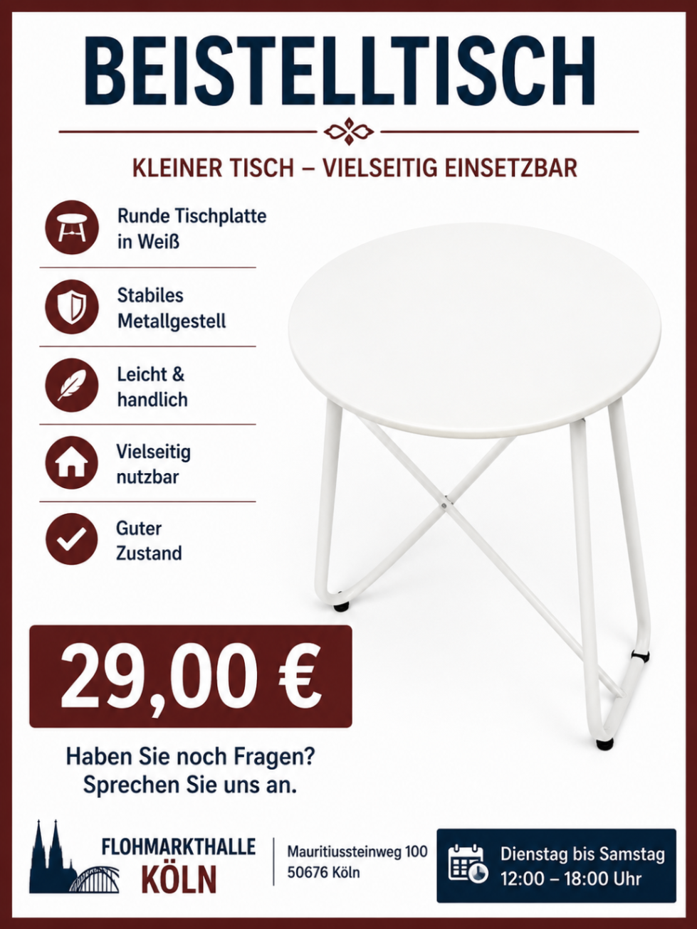 Kleiner Beistelltisch weiß Metall