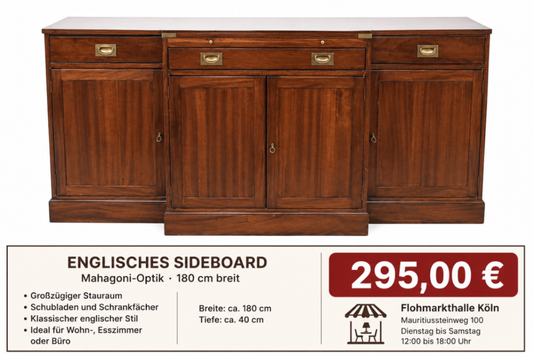 Englisches Sideboard / Anrichte 180 cm Mahagoni-Optik