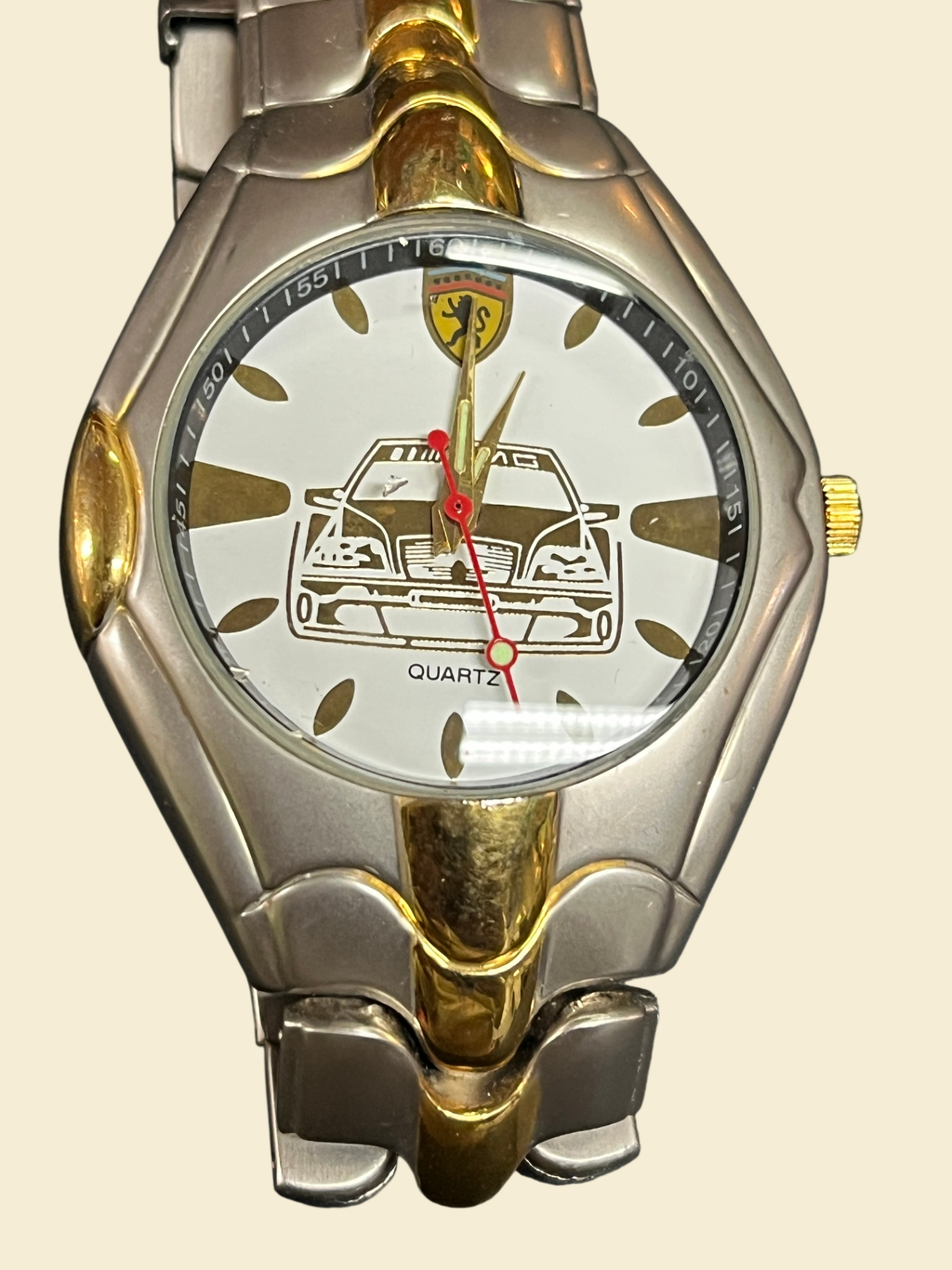  Japan Movt Quartz Armbanduhr Bicolor Metallarmband Auto Motiv
