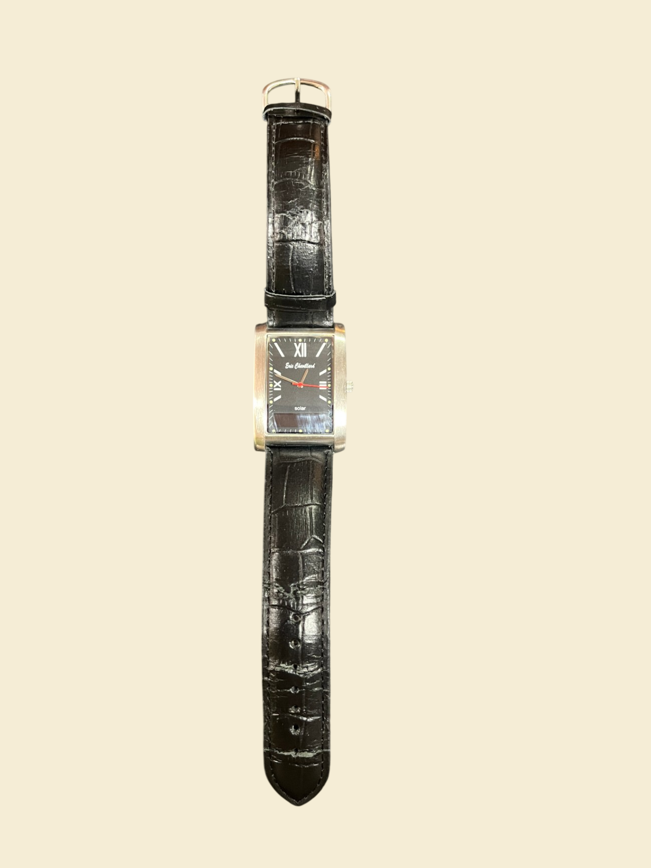 Eric Chevillard Solar Armbanduhr Rechteckig Lederarmband Schwarz