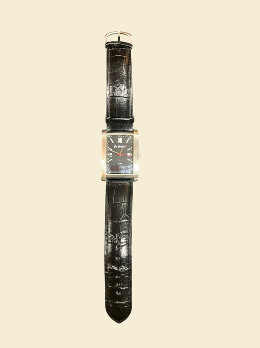 Eric Chevillard Solar Armbanduhr Rechteckig Lederarmband Schwarz