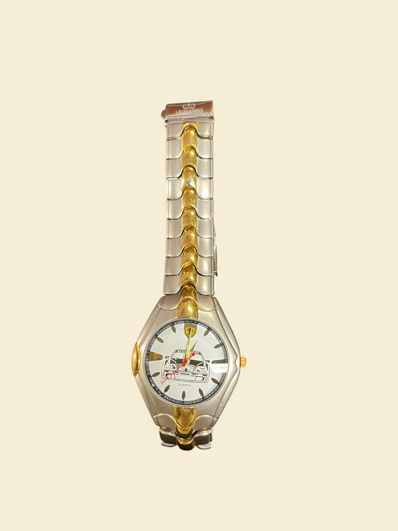  Japan Movt Quartz Armbanduhr Bicolor Metallarmband Auto Motiv