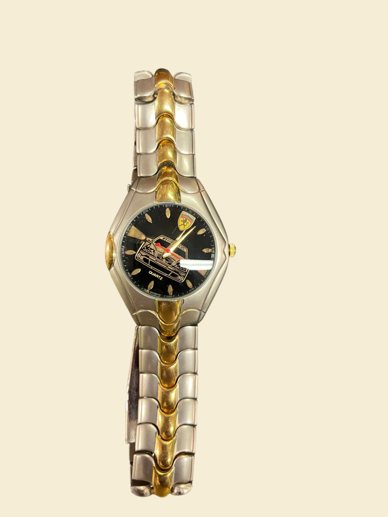 Quartz Armbanduhr Bicolor Metallarmband Auto Motiv Japan Movt