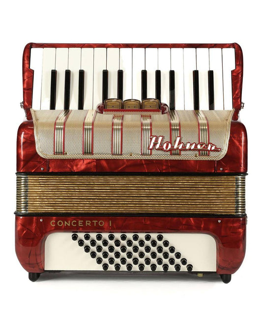 Hohner Concerto I Akkordeon 48 Bässe Rot Perlmutt 2-chörig mit Koffer