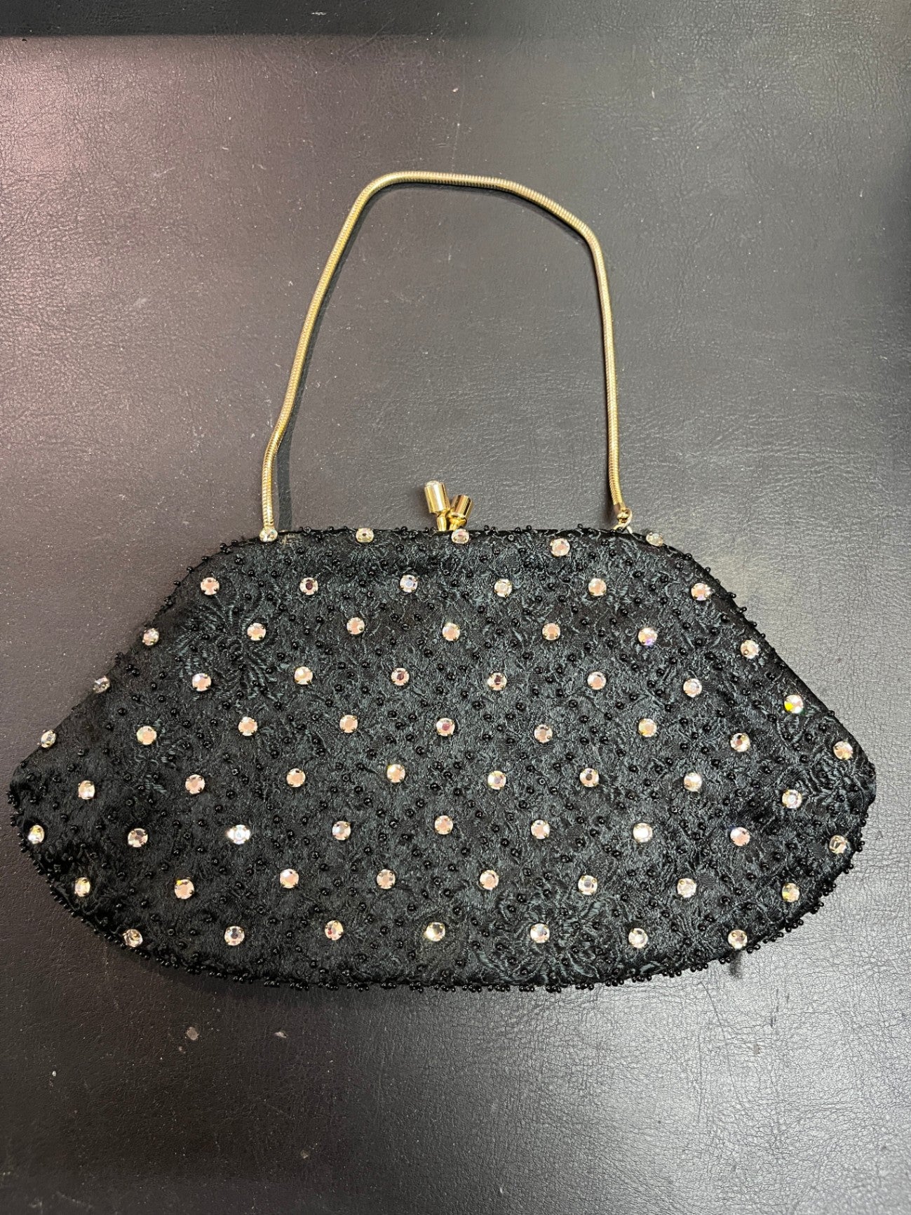 Vintage Abendtasche Schwarz Strass Perlen Handtasche Hong Kong