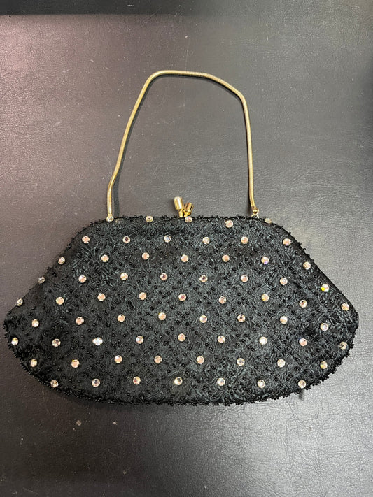 Vintage Abendtasche Schwarz Strass Perlen Handtasche Hong Kong