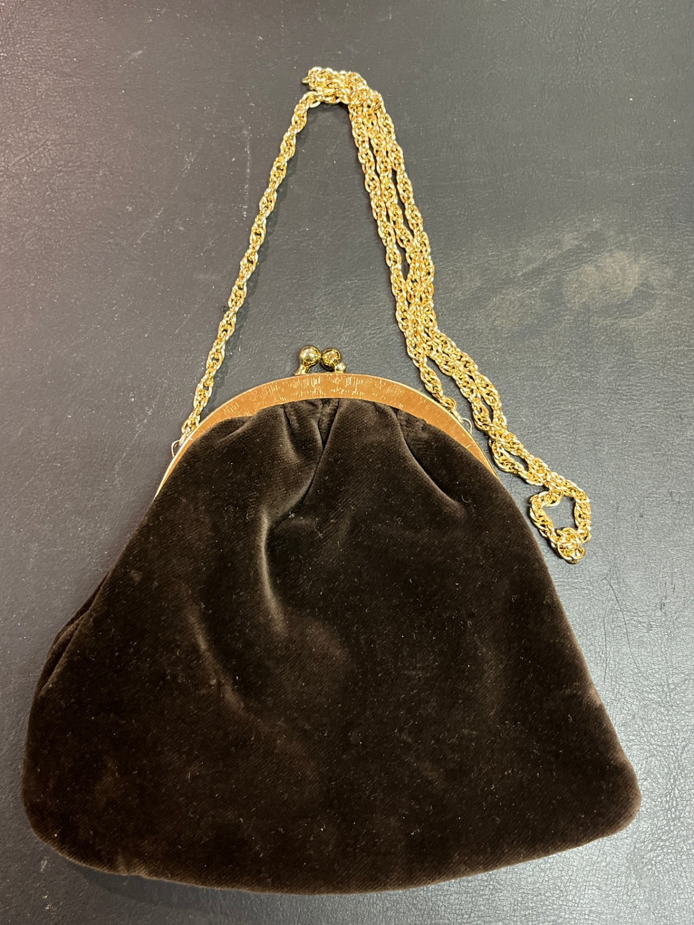 Princess Samt Abendtasche Braun Goldfarbene Kette Vintage