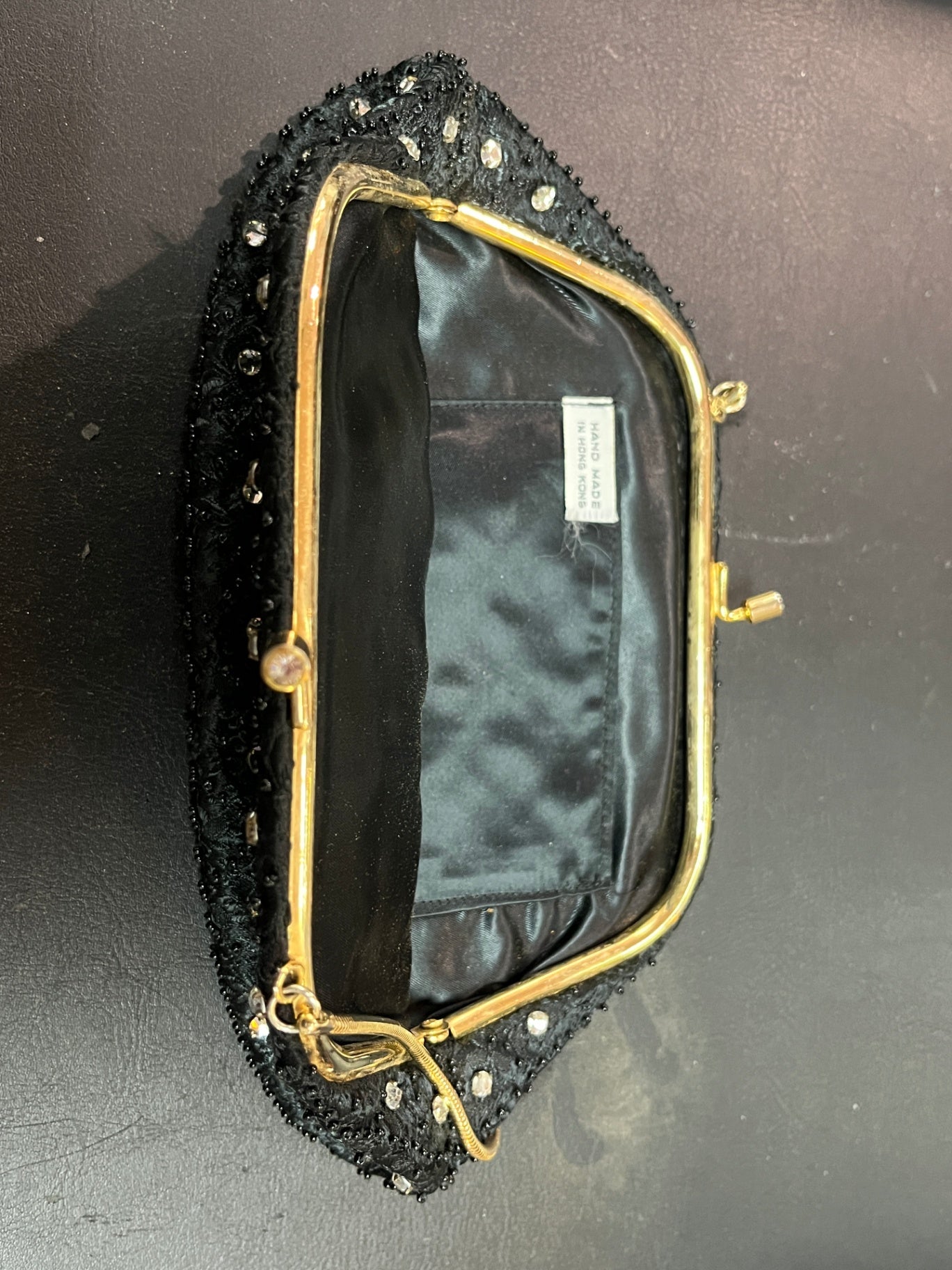 Vintage Abendtasche Schwarz Strass Perlen Handtasche Hong Kong