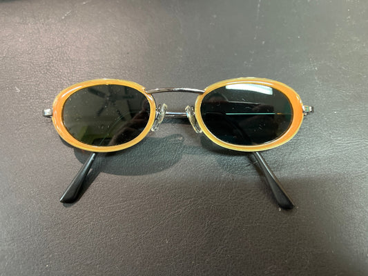 Vintage Sonnenbrille Oval Schwarz Orange Retro Brille Metallfassung