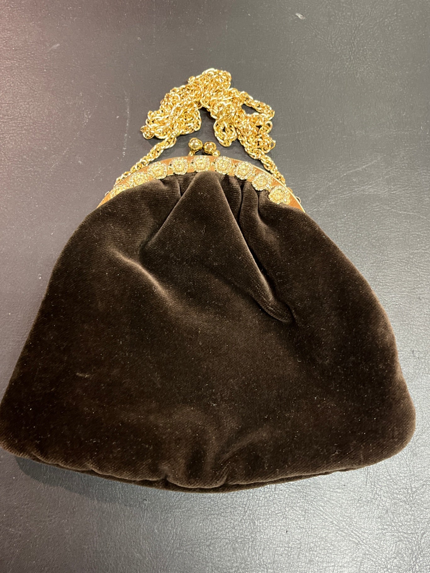 Princess Samt Abendtasche Braun Goldfarbene Kette Vintage