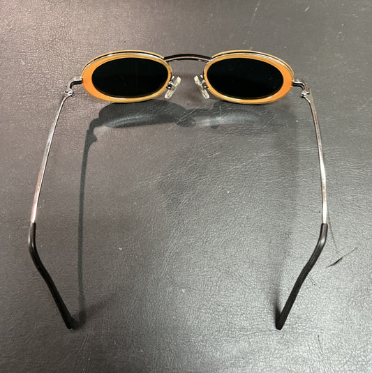Vintage Sonnenbrille Oval Schwarz Orange Retro Brille Metallfassung