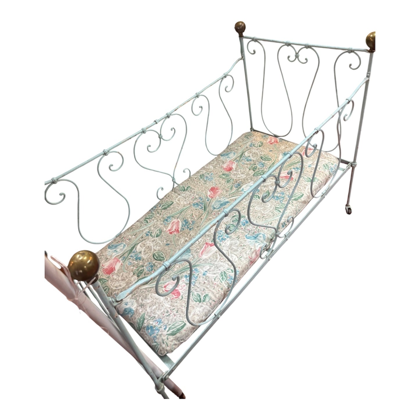 Antikes Metall-Kinderbett 110 × 58 cm – ideal für Puppen & Teddybären