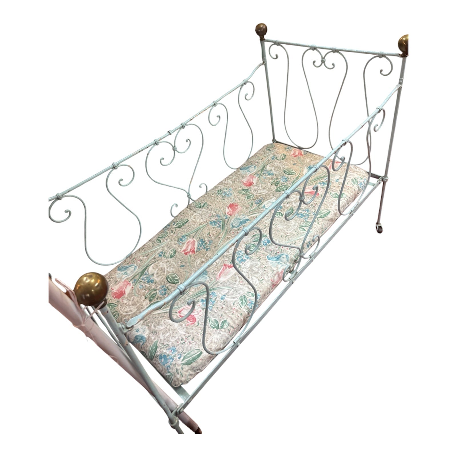 Antikes Metall-Kinderbett 110 × 58 cm – ideal für Puppen & Teddybären