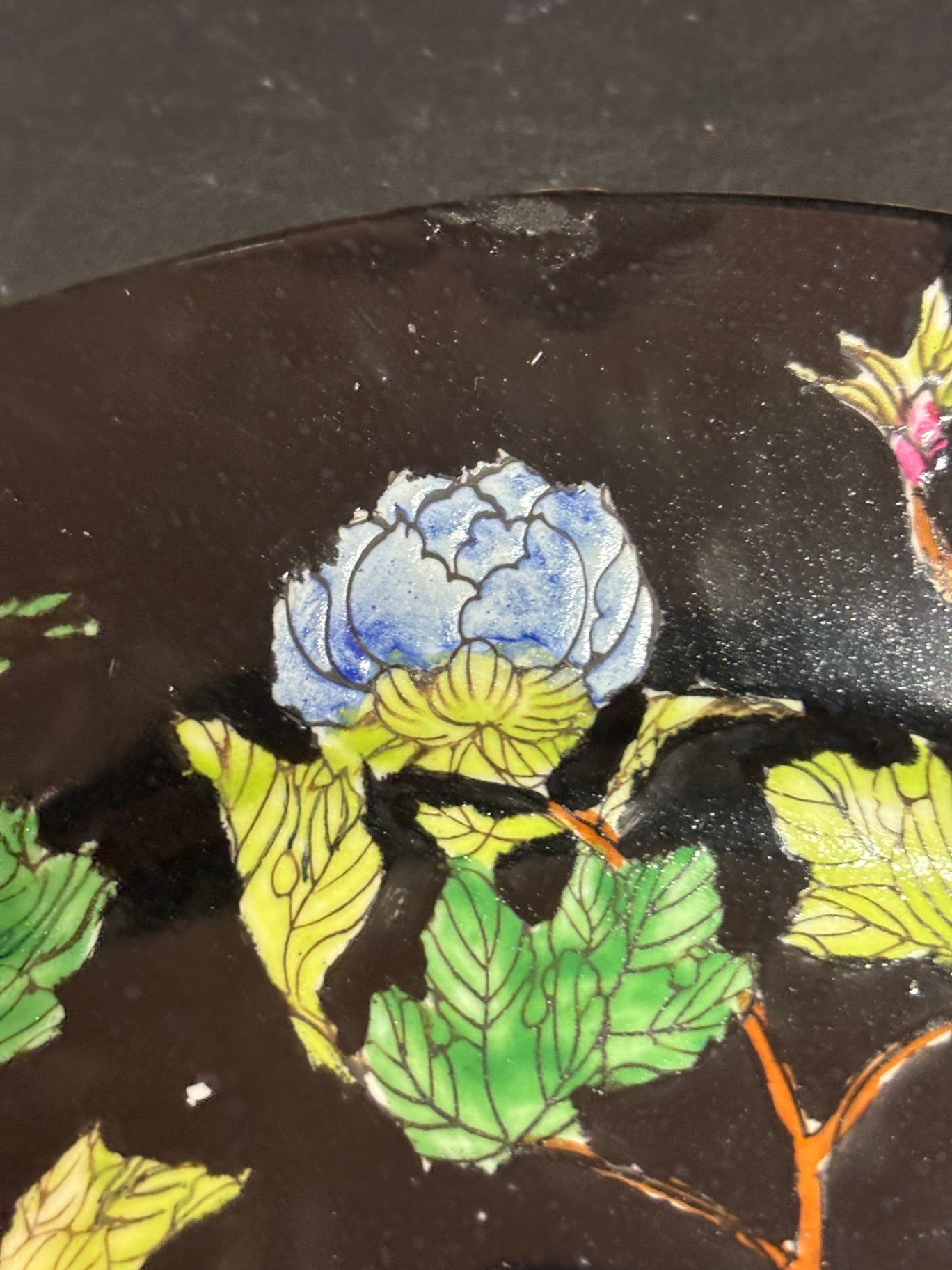 Antiker Porzellanteller China Blumenmotiv Ø 26 cm handbemalt