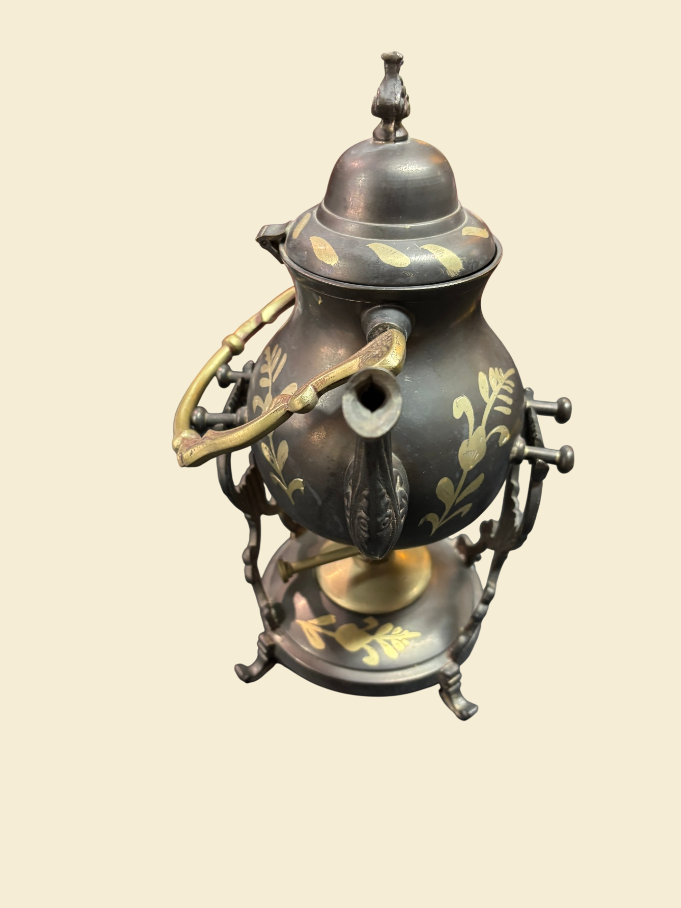 Historistische Kaffee- oder Teekanne mit Spiritusbrenner Rechaud Metall ca. 27 cm
