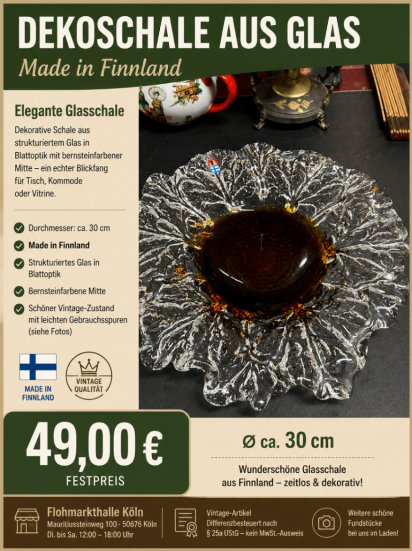 Große Glasschale Ø 30 cm Made in Finland Klarglas Bernstein