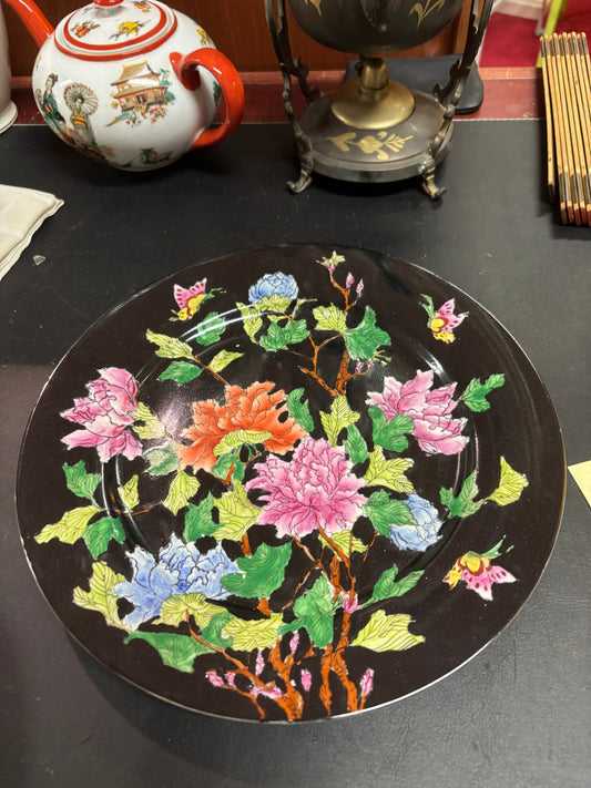 Antiker Porzellanteller China Blumenmotiv Ø 26 cm handbemalt