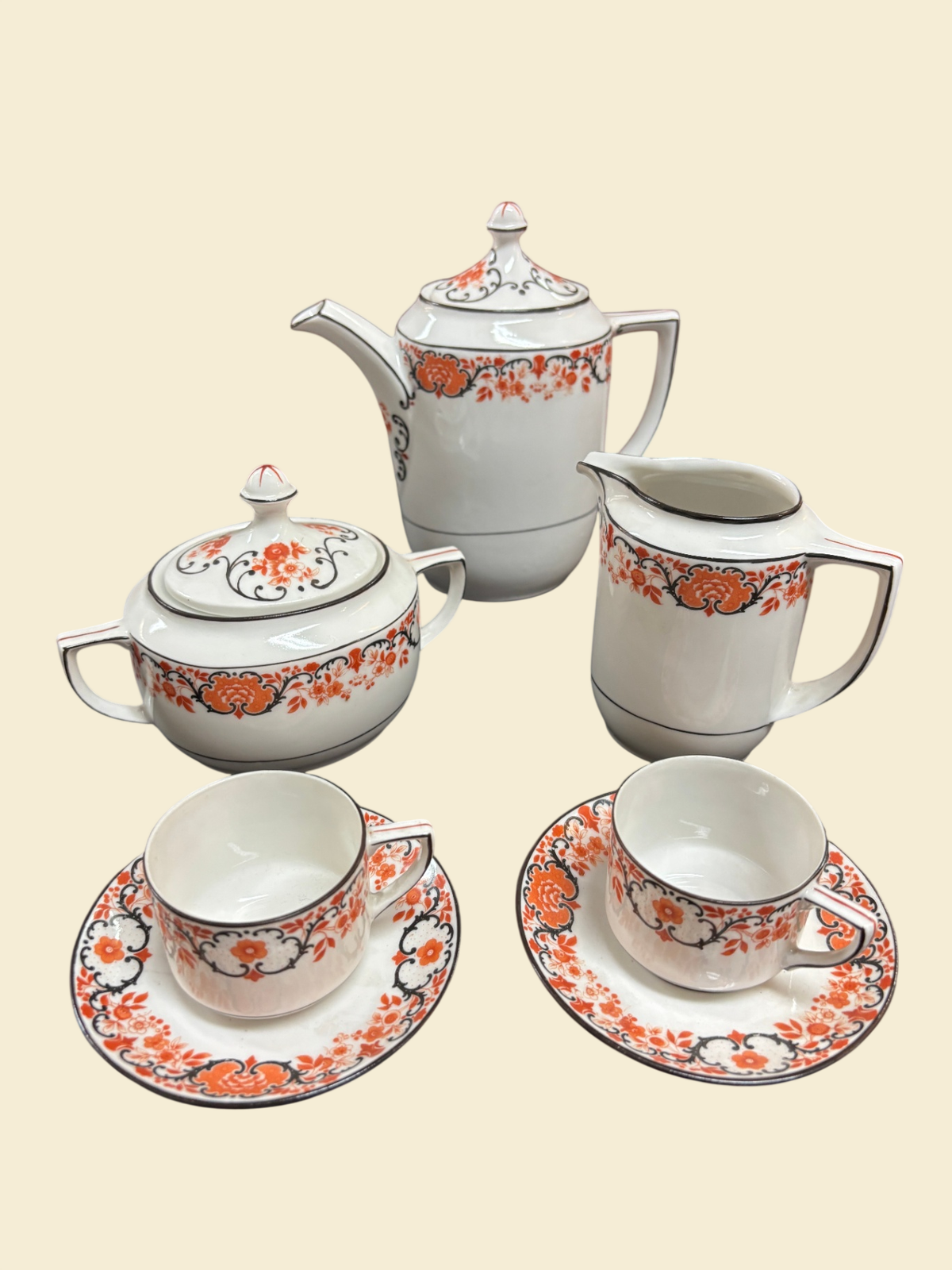 Matthes & Ebel Mäbendorf Art Déco Déjeuner Mokka-Service 7-tlg. um 1930