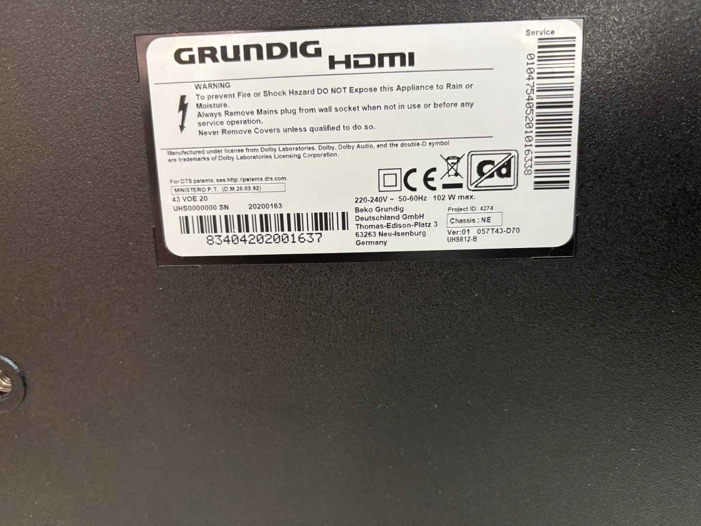 Grundig 43 Zoll LED Smart TV 43 VOE 20 Full HD WLAN HDMI DVB-S/C/T2