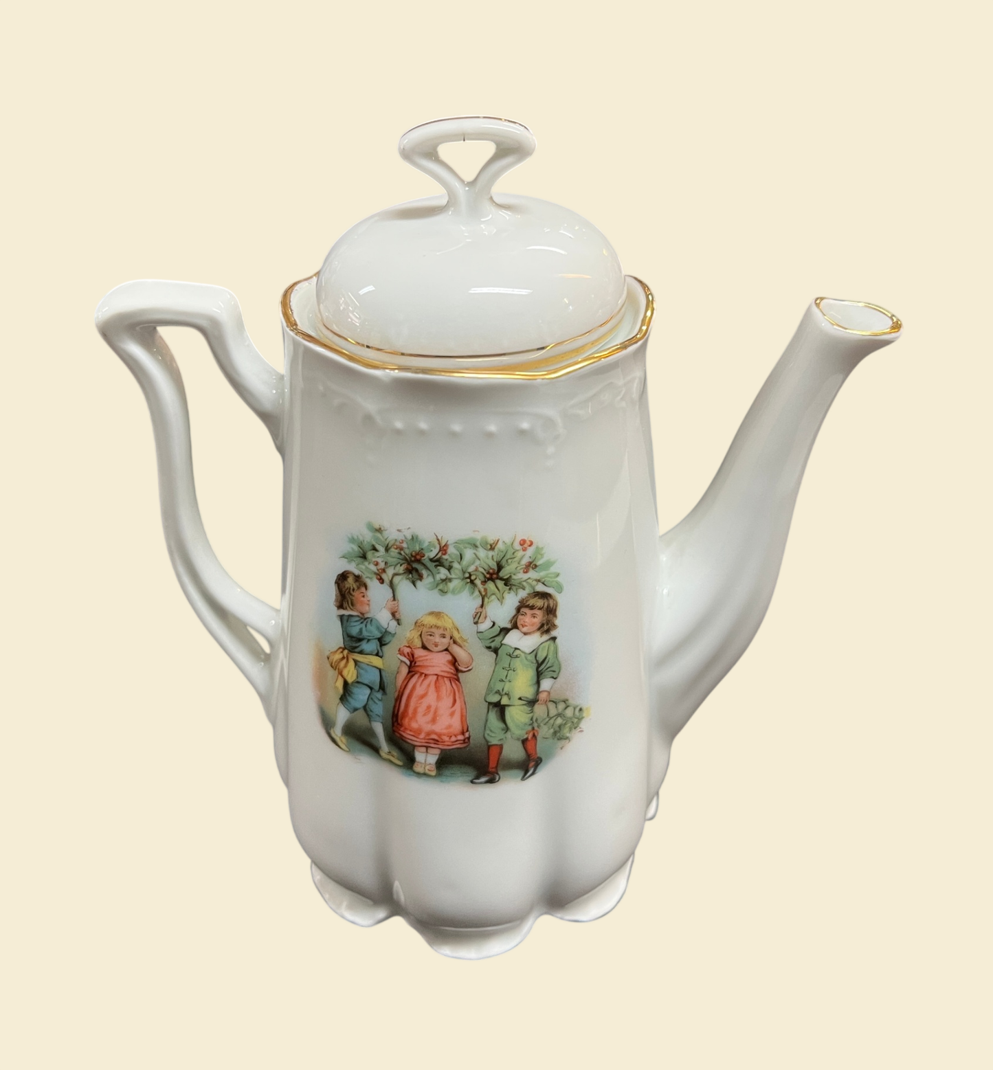Puppenservice Porzellan Kindermotiv Goldrand 13-tlg Kaffee Set