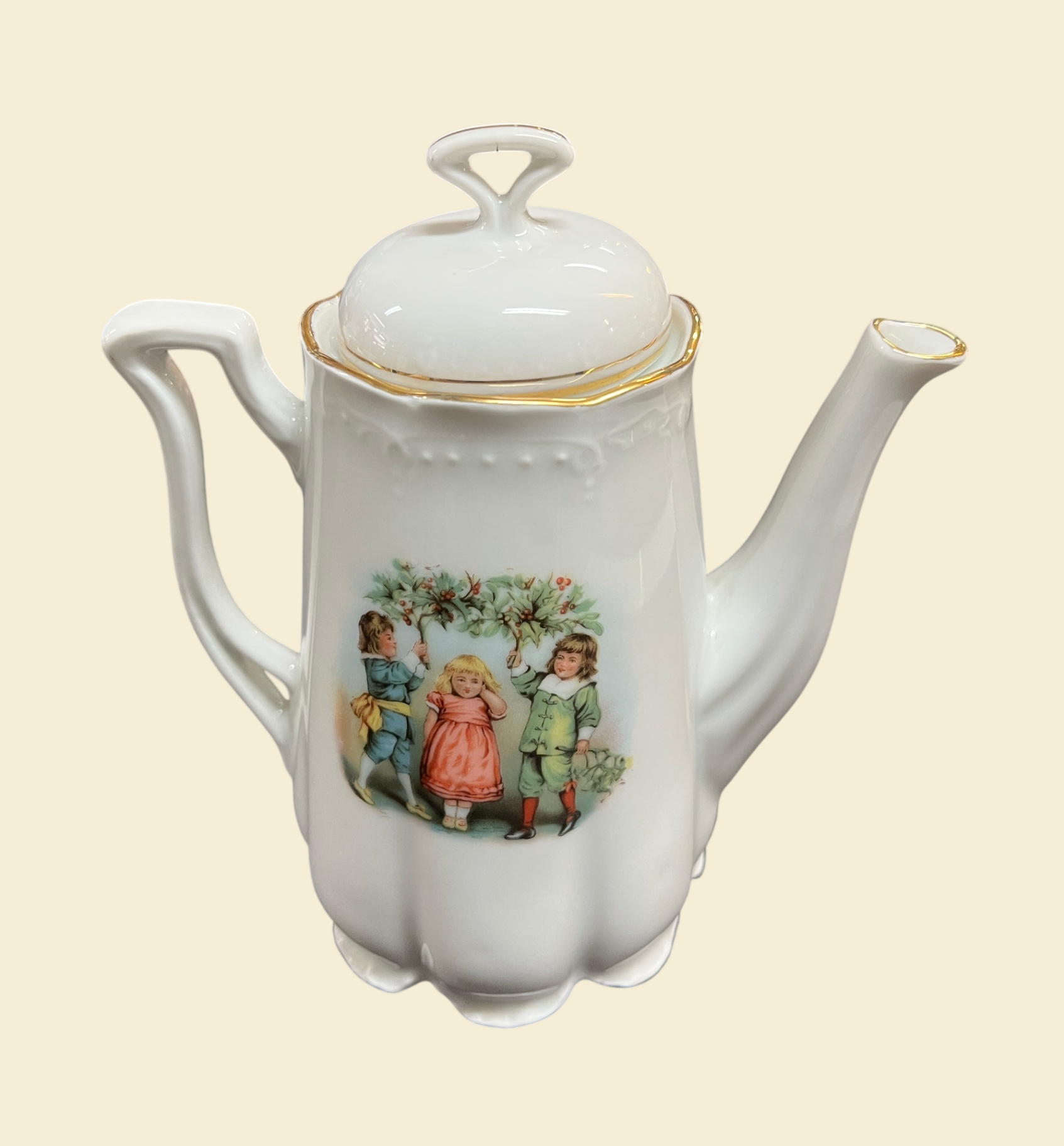 Puppenservice Porzellan Kindermotiv Goldrand 13-tlg Kaffee Set