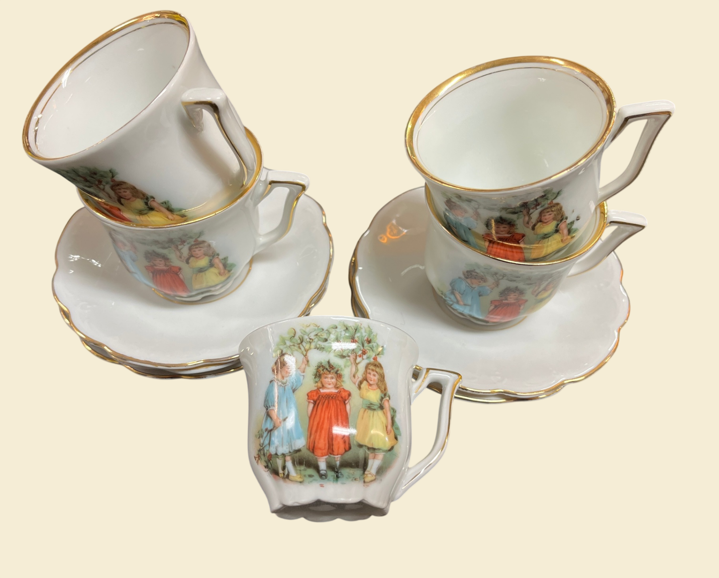 Puppenservice Porzellan Kindermotiv Goldrand 13-tlg Kaffee Set