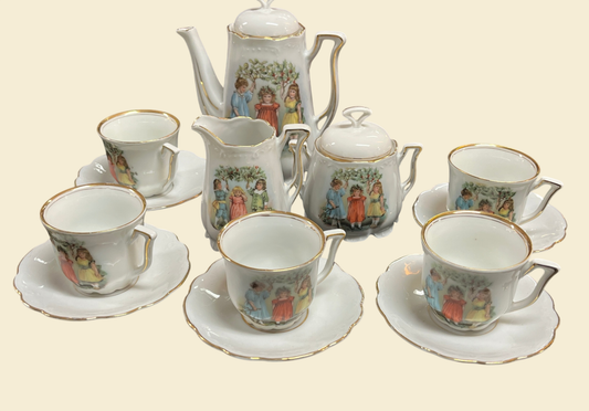 Puppenservice Porzellan Kindermotiv Goldrand 13-tlg Kaffee Set