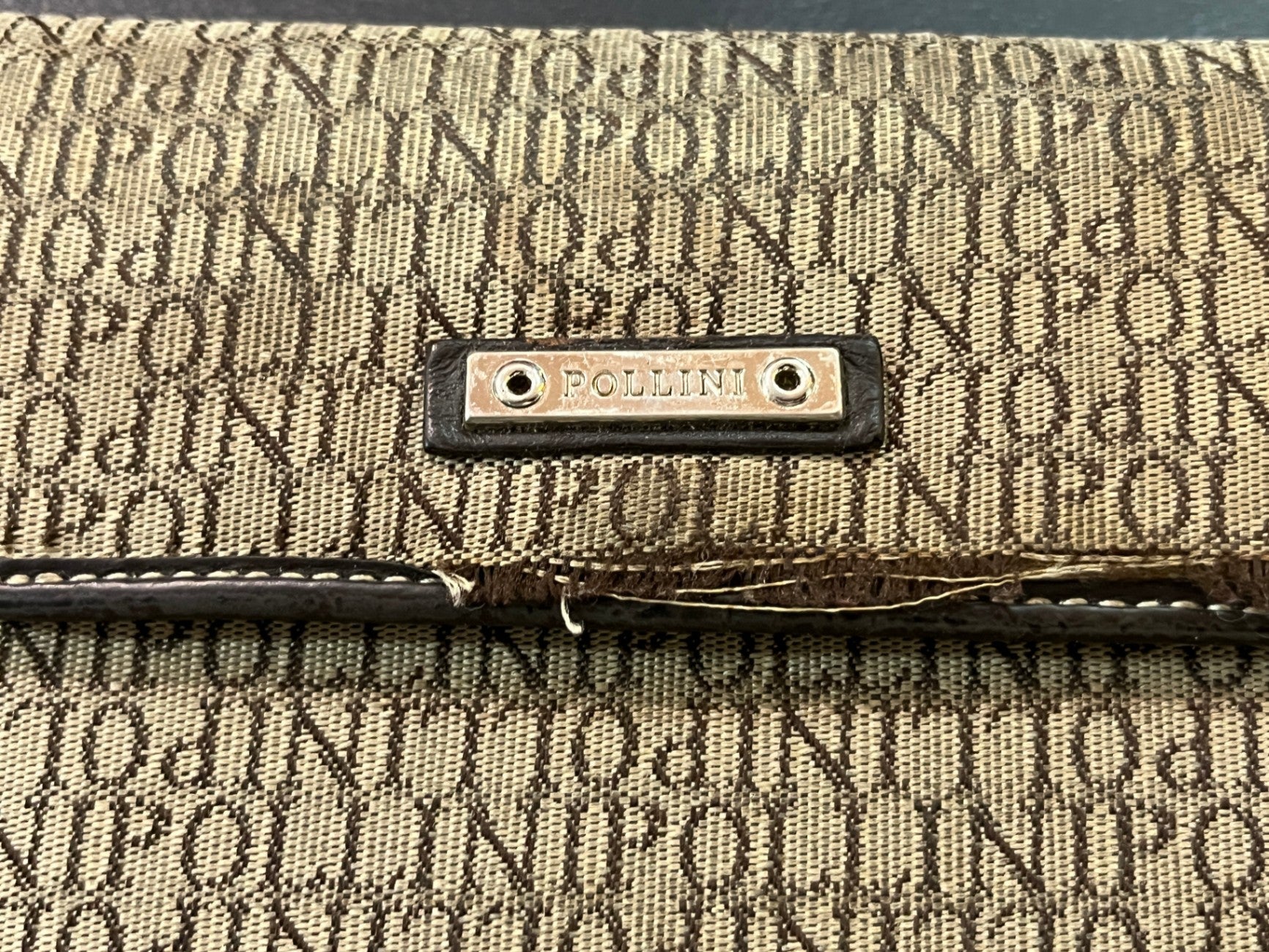 Pollini Geldbörse Monogramm Beige Braun Portemonnaie Klappbörse