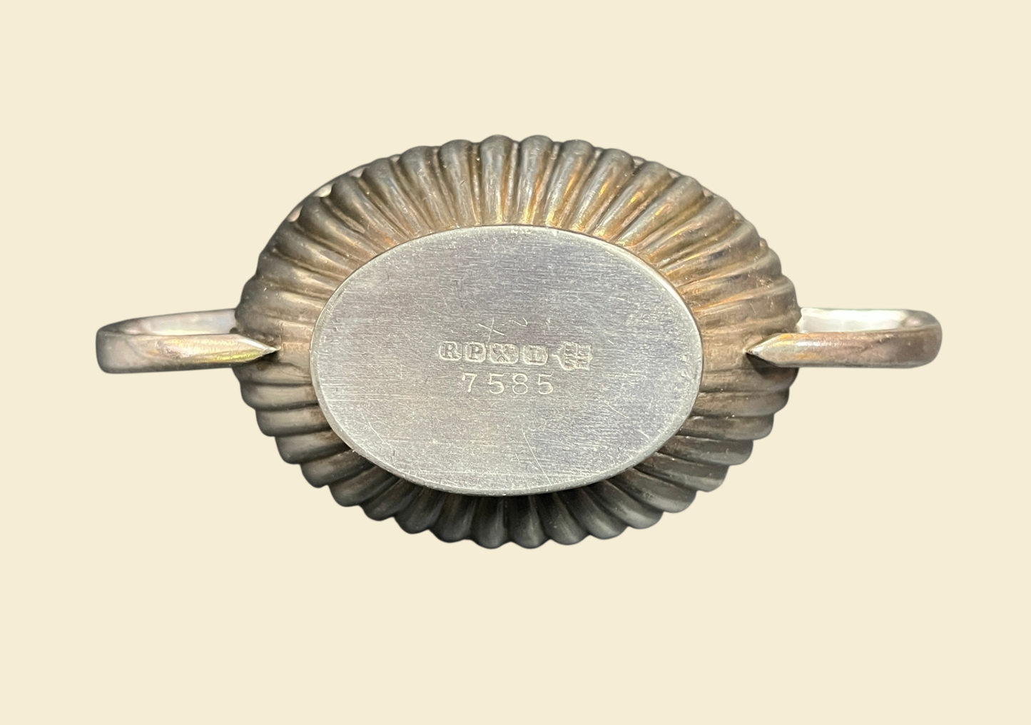 Kleine Zuckerschale Schale Metall mit Henkeln gerippt silberfarben