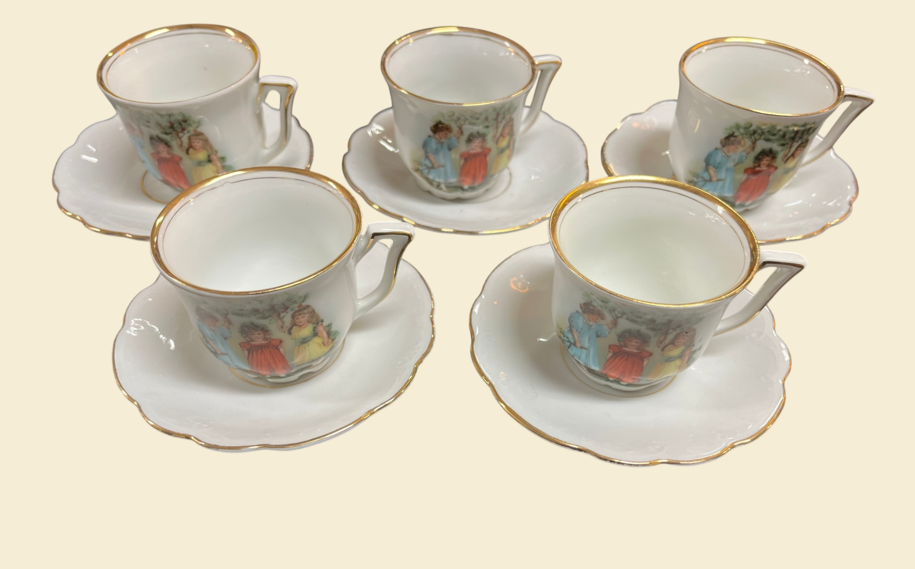 Puppenservice Porzellan Kindermotiv Goldrand 13-tlg Kaffee Set