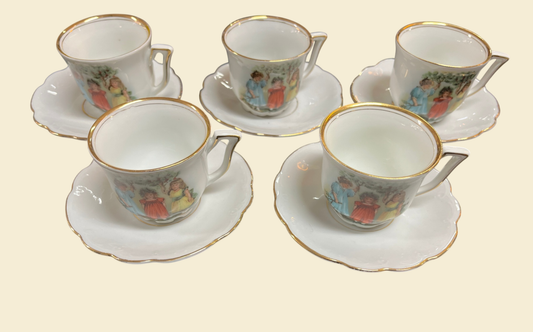 Puppenservice Porzellan Kindermotiv Goldrand 13-tlg Kaffee Set