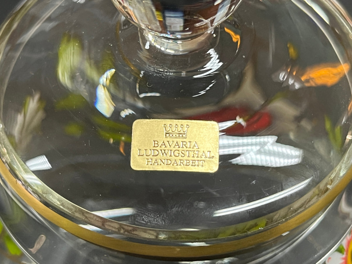 Bavaria Ludwigsthal Glas Deckeldose handbemalt Bonboniere