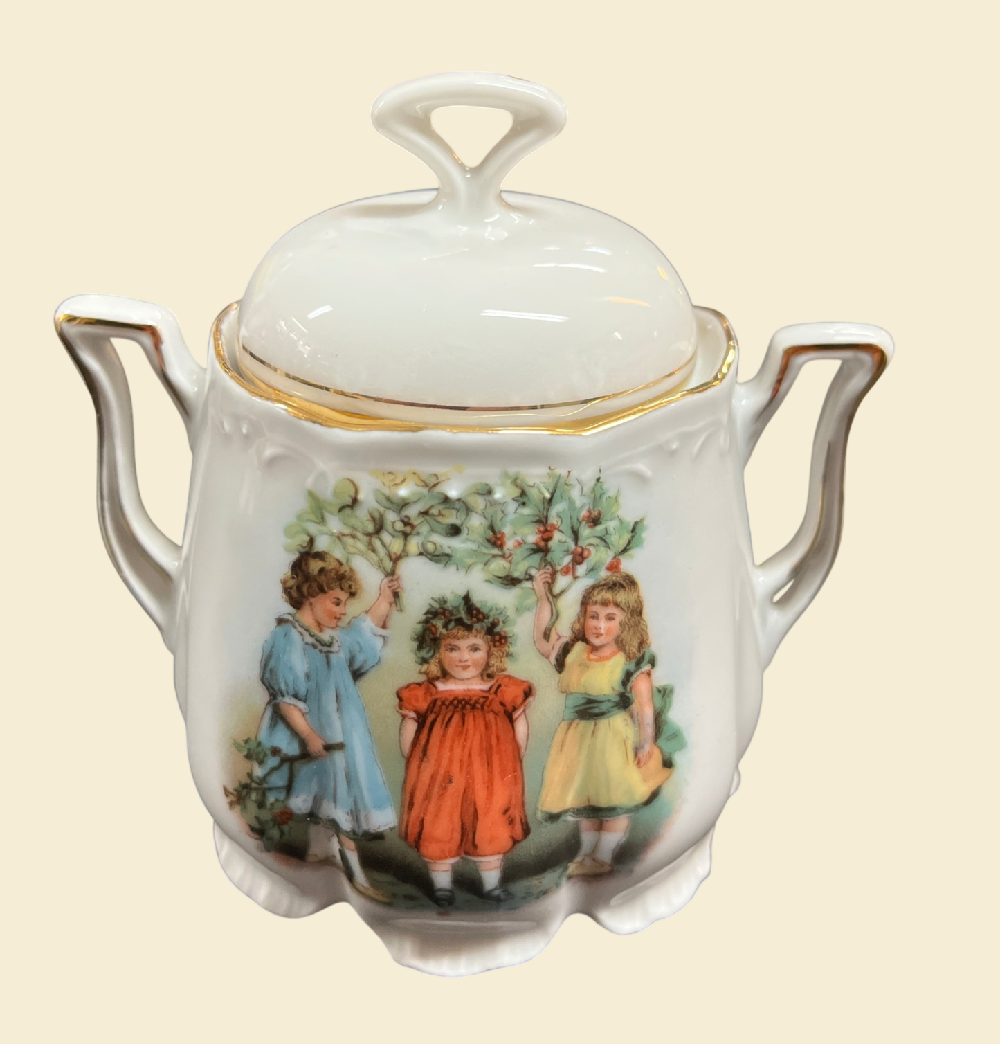 Puppenservice Porzellan Kindermotiv Goldrand 13-tlg Kaffee Set