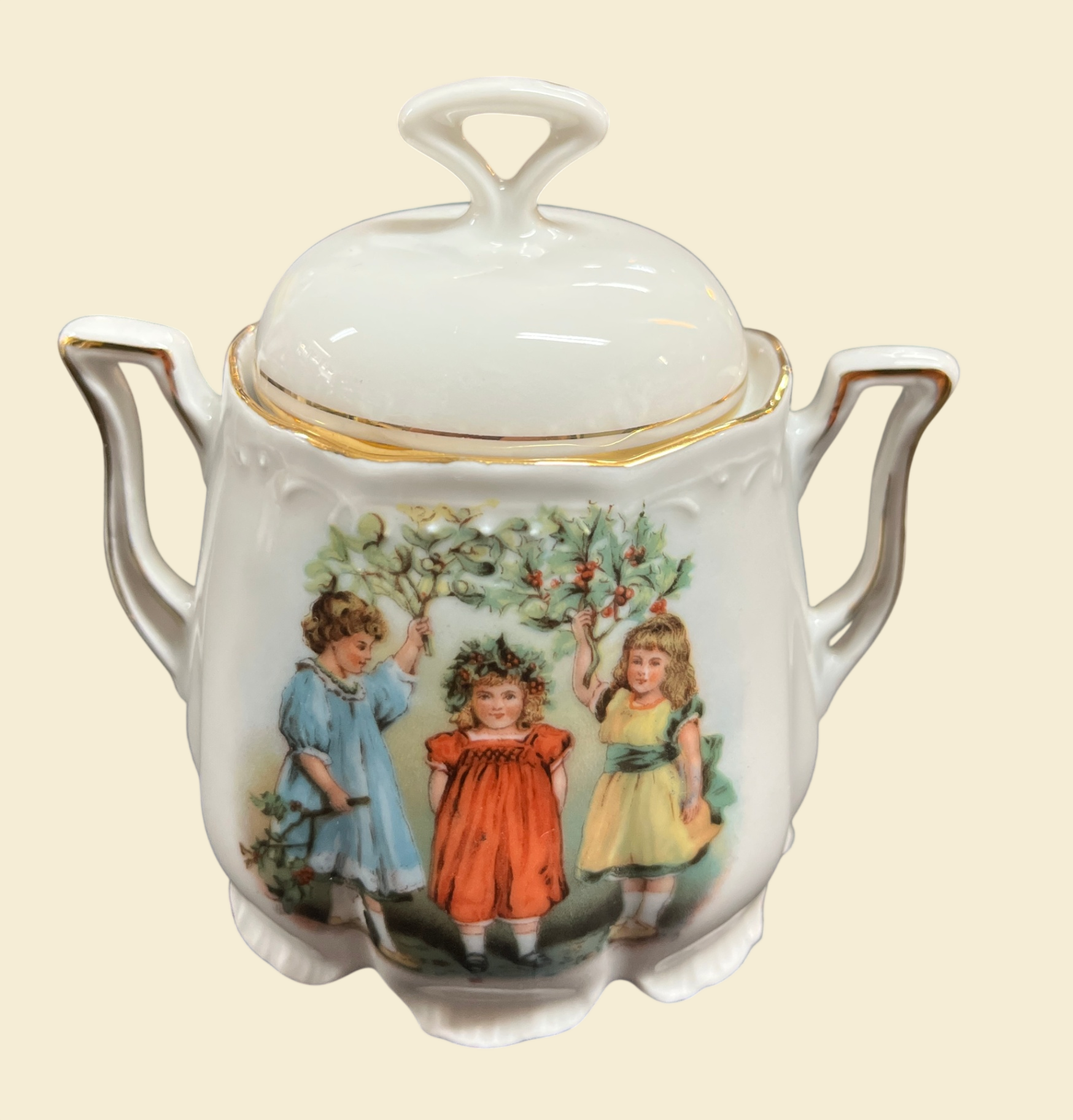Puppenservice Porzellan Kindermotiv Goldrand 13-tlg Kaffee Set