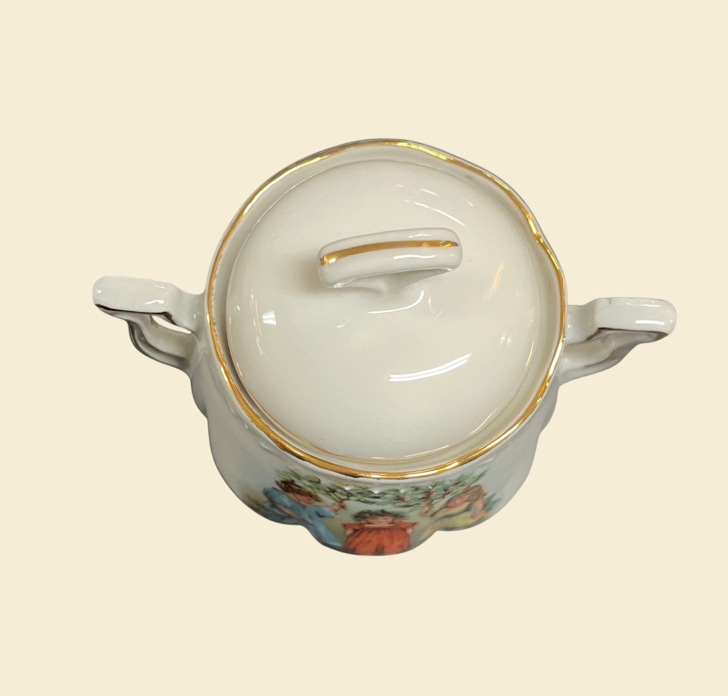 Puppenservice Porzellan Kindermotiv Goldrand 13-tlg Kaffee Set