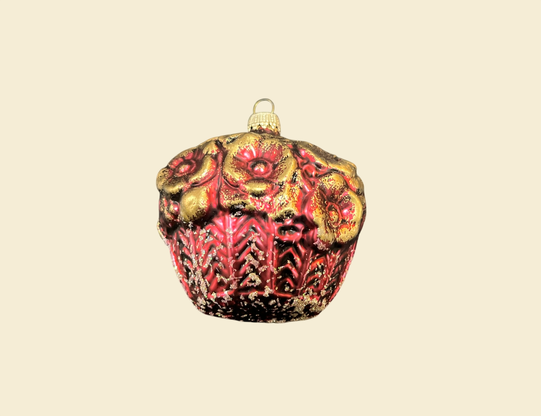Weihnachtskugel rot gold Blumenrelief Christbaumschmuck ca. 6 cm