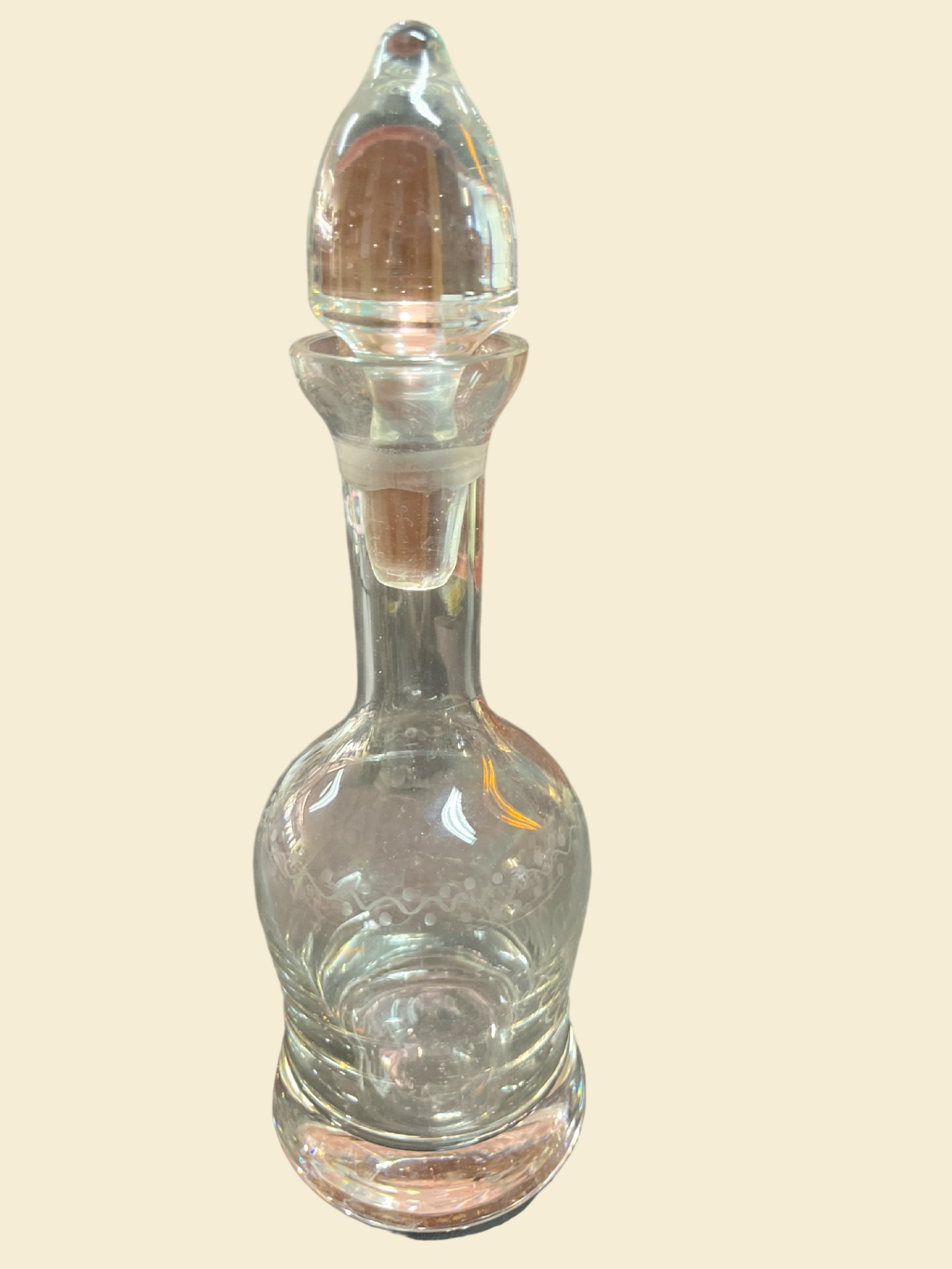 Glas Karaffe mit Stopfen 27 cm geätztes Dekor klar